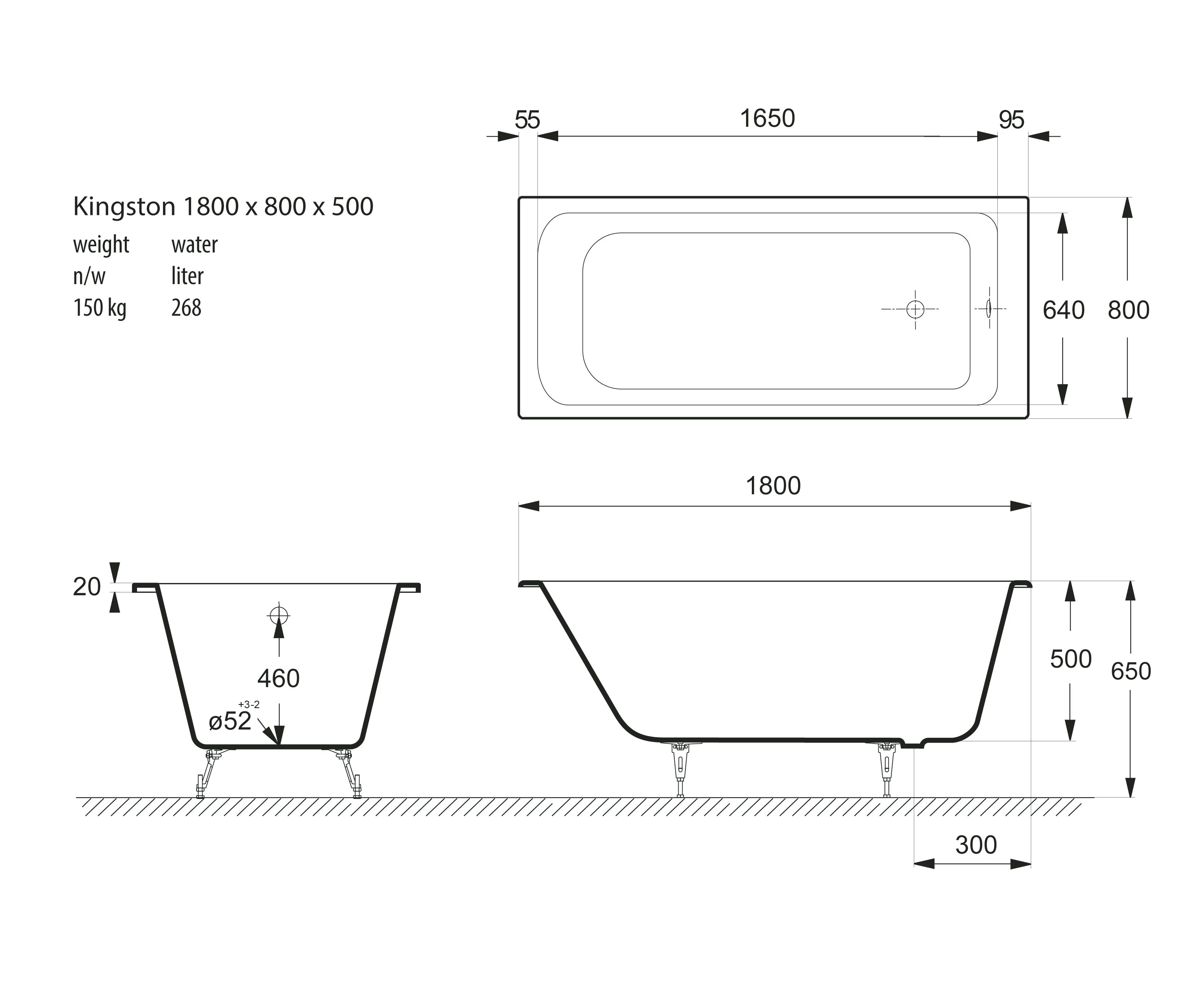 Чугунная ванна Vinsent Veron Kingston 180x80 с отверстиями для ручек 