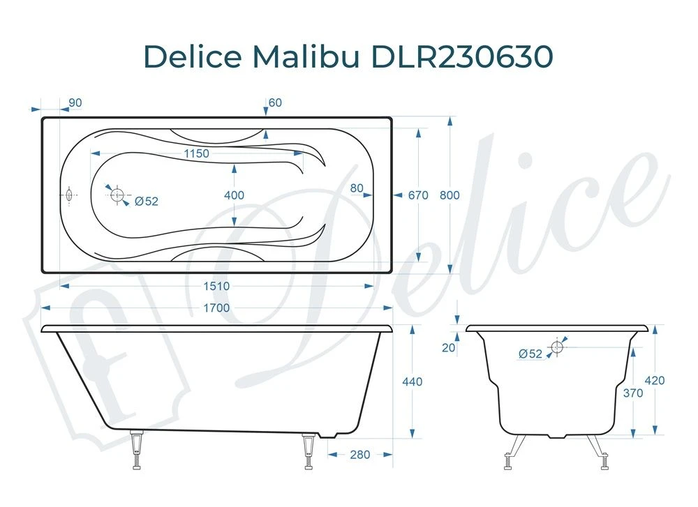 Чугунная ванна Delice Malibu 170x80 