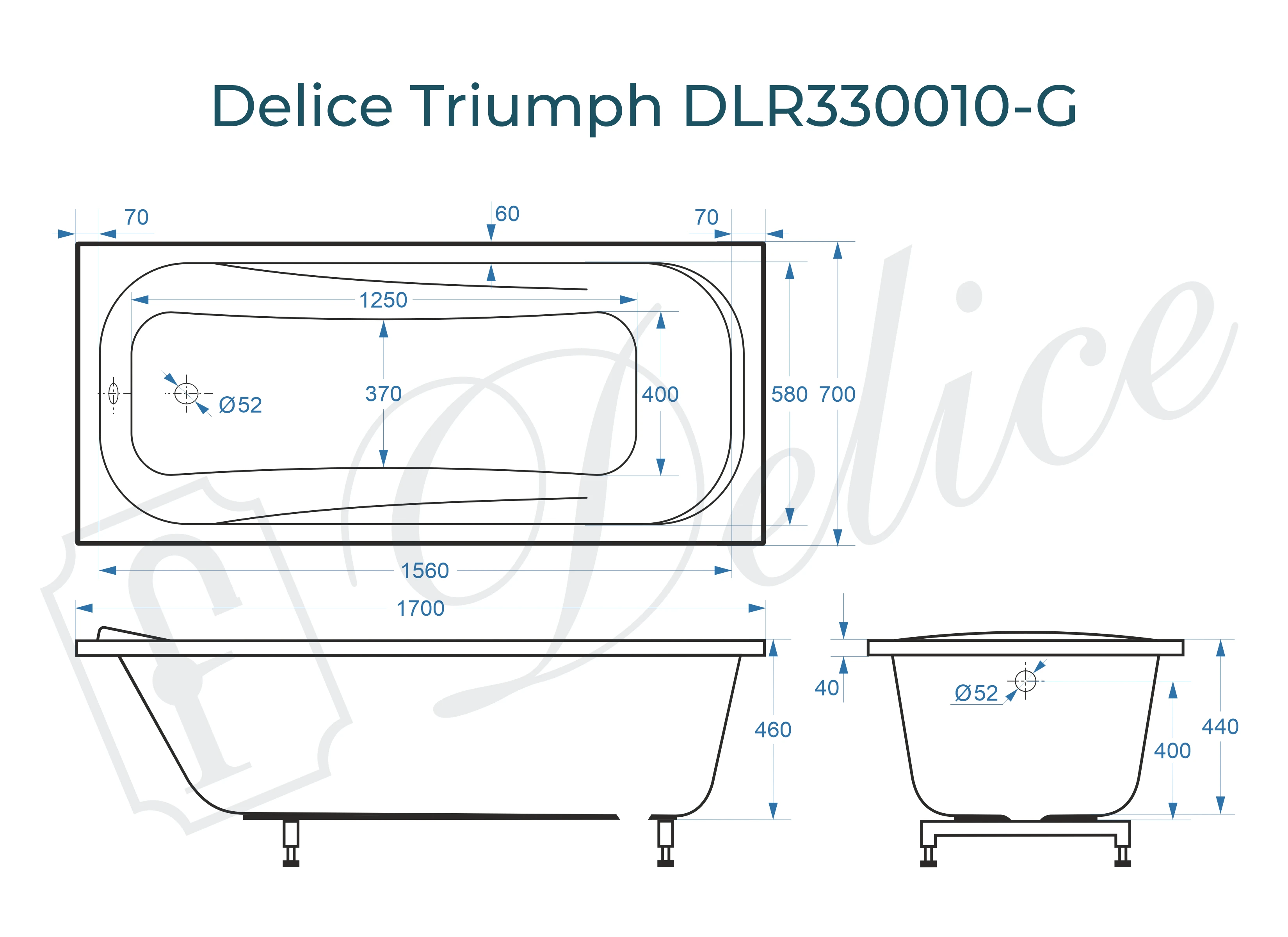 Ванна из литьевого мрамора Delice Triumph 170х70 глянцевая DLR330010-G 