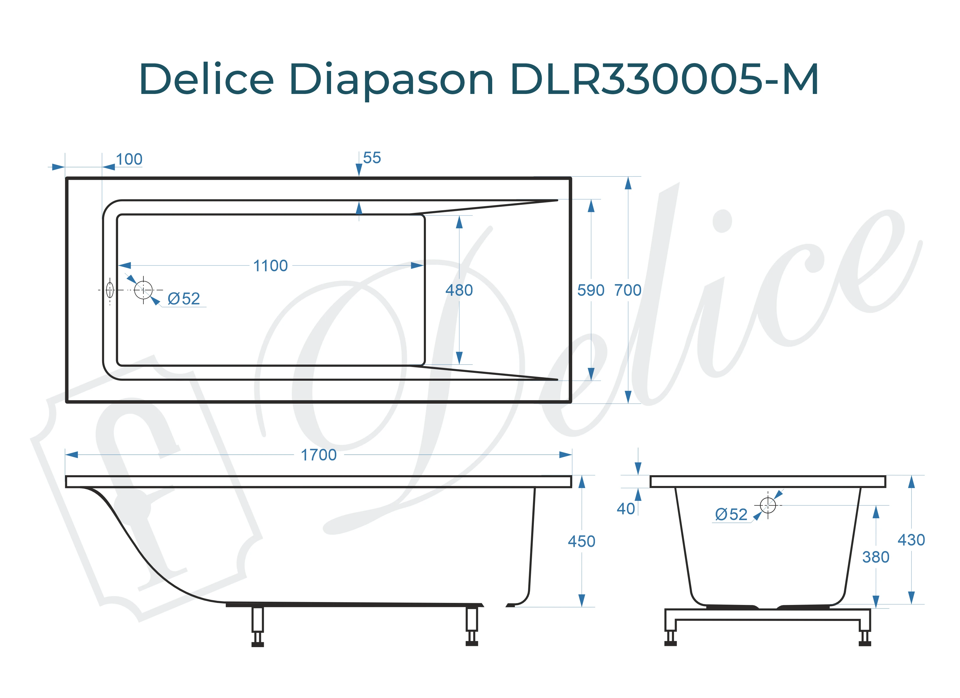 Ванна из литьевого мрамора Delice Diapason 170х70 матовая DLR330005-M 