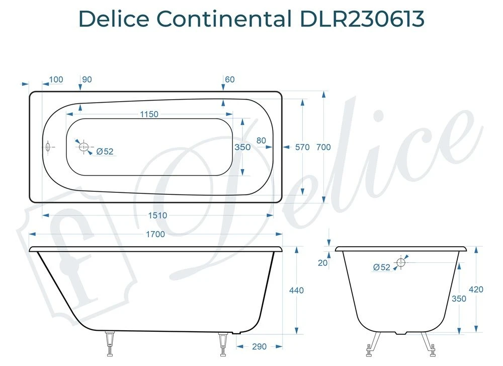 Чугунная ванна Delice Continental 170x70 