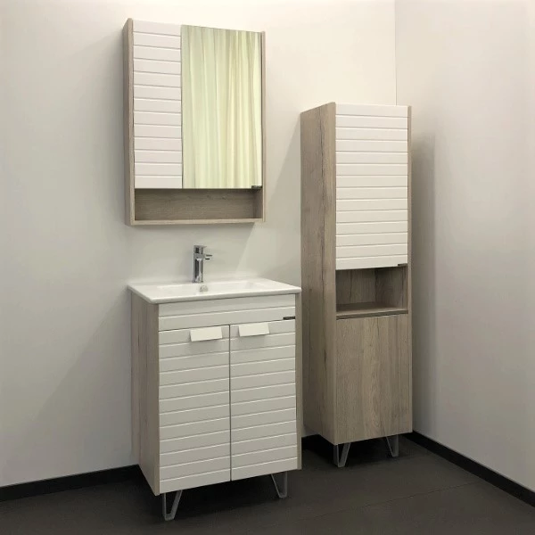 Тумба-умывальник Comforty Клеон 60Н белый/дуб дымчатый с раковиной Quadro 60 