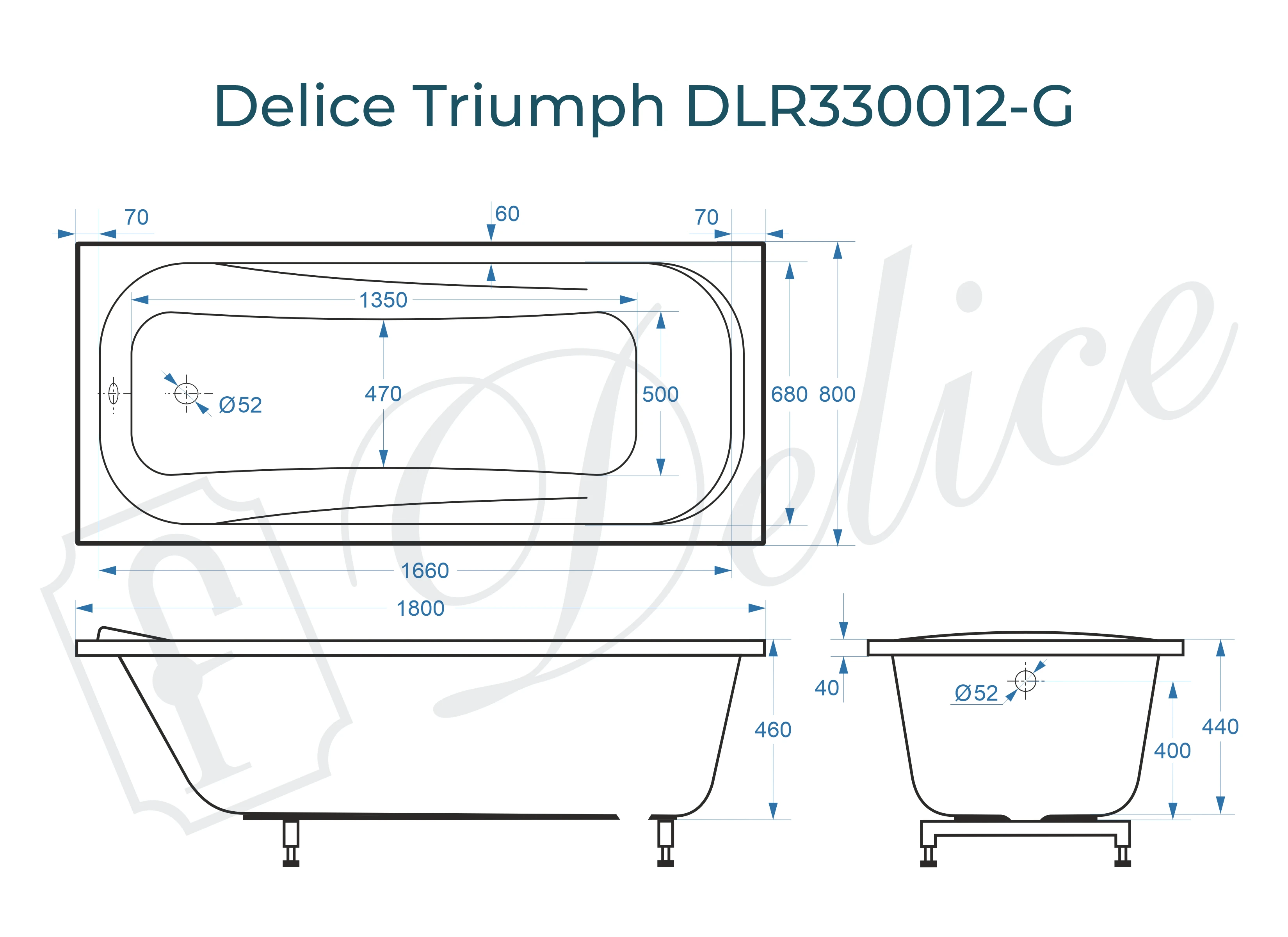Ванна из литьевого мрамора Delice Triumph 180х80 глянцевая DLR330012-G 
