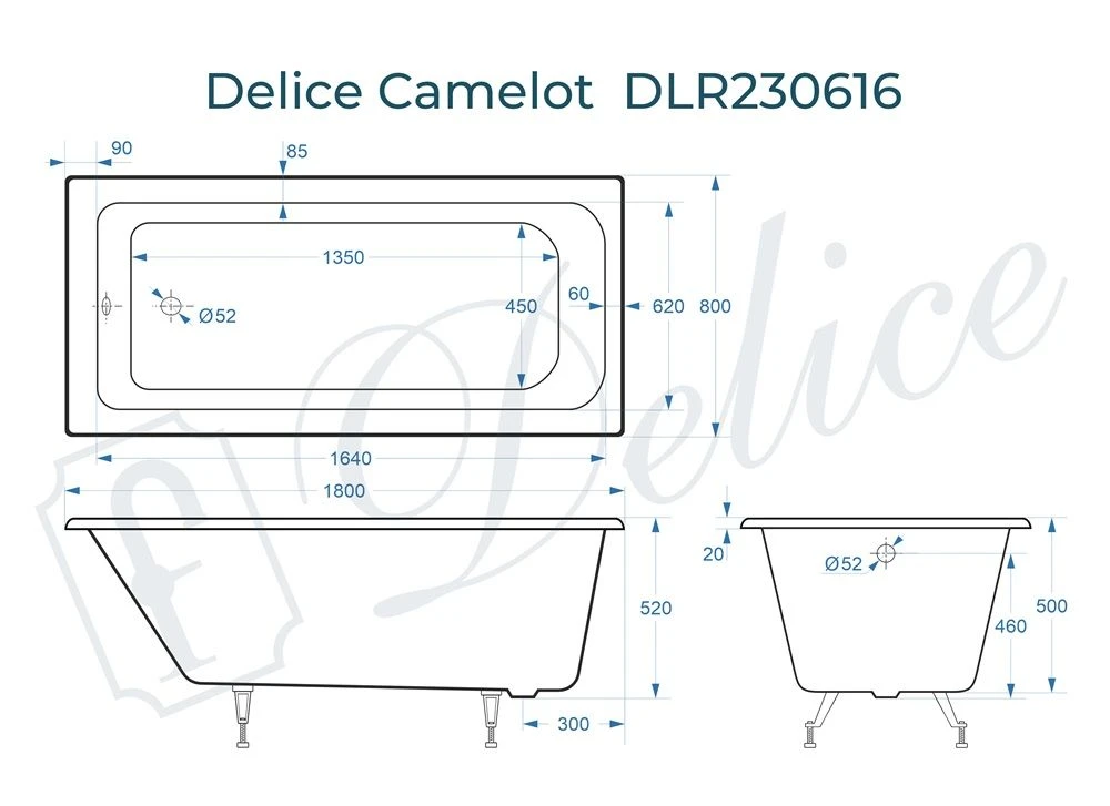Чугунная ванна Delice Camelot 180x80 