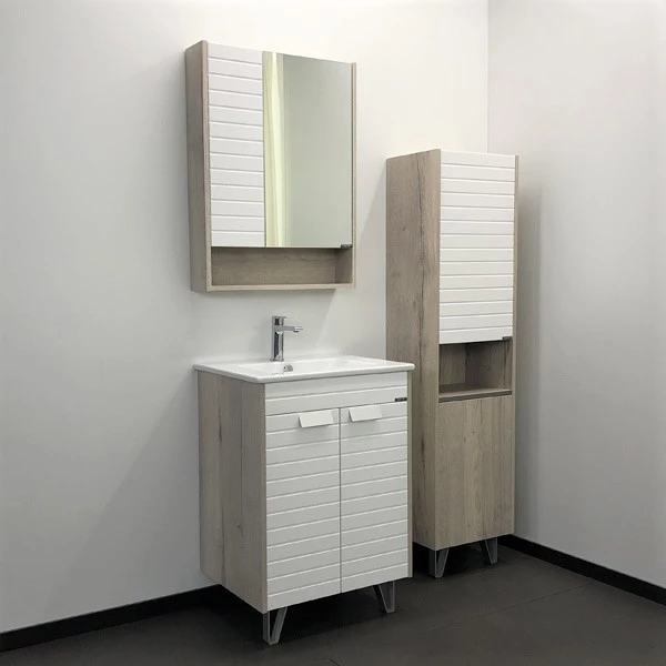 Тумба-умывальник Comforty Клеон 60Н белый/дуб дымчатый с раковиной Quadro 60 