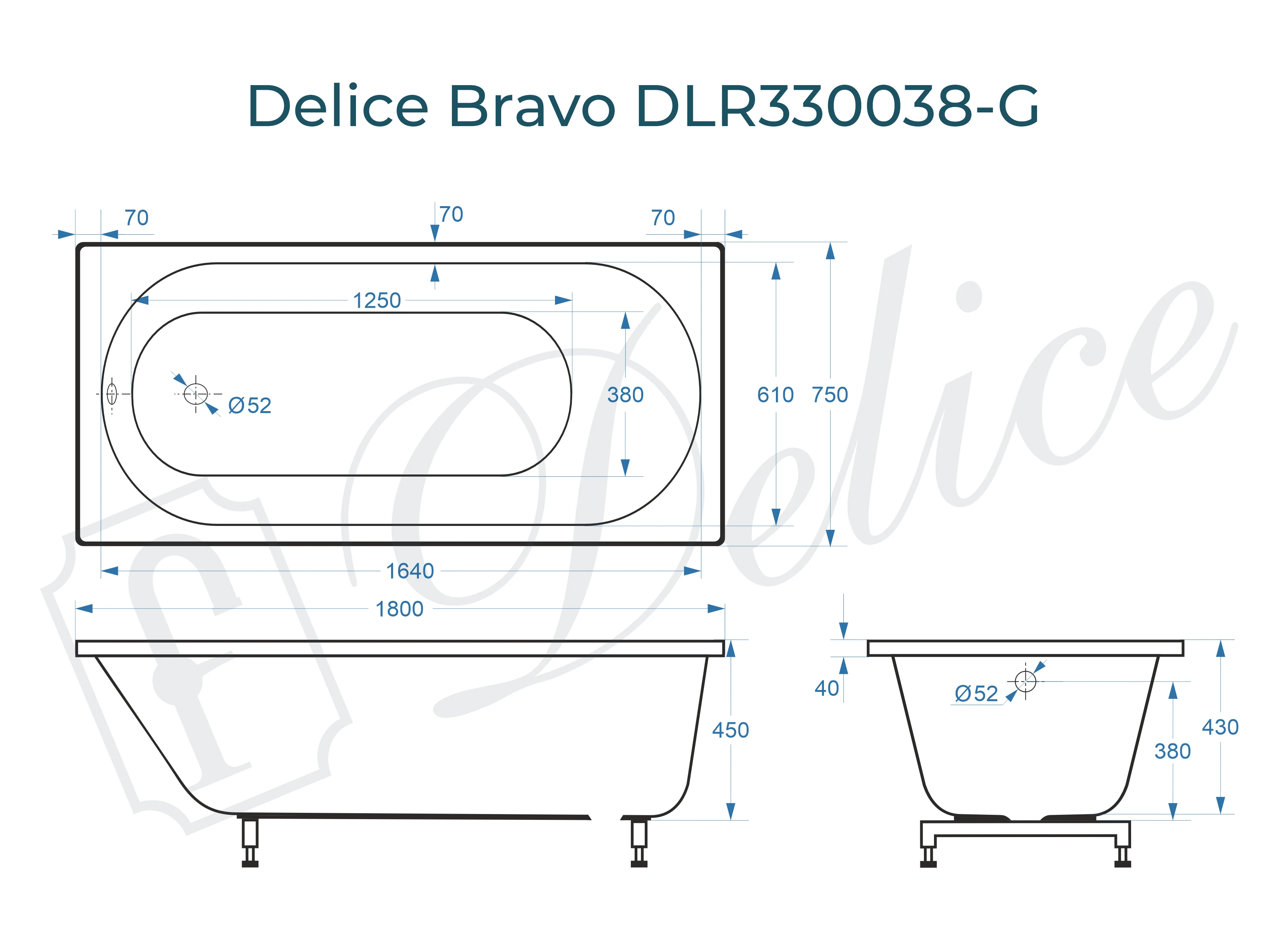 Ванна из литьевого мрамора Delice Bravo 180х75 глянцевая DLR330038-G 
