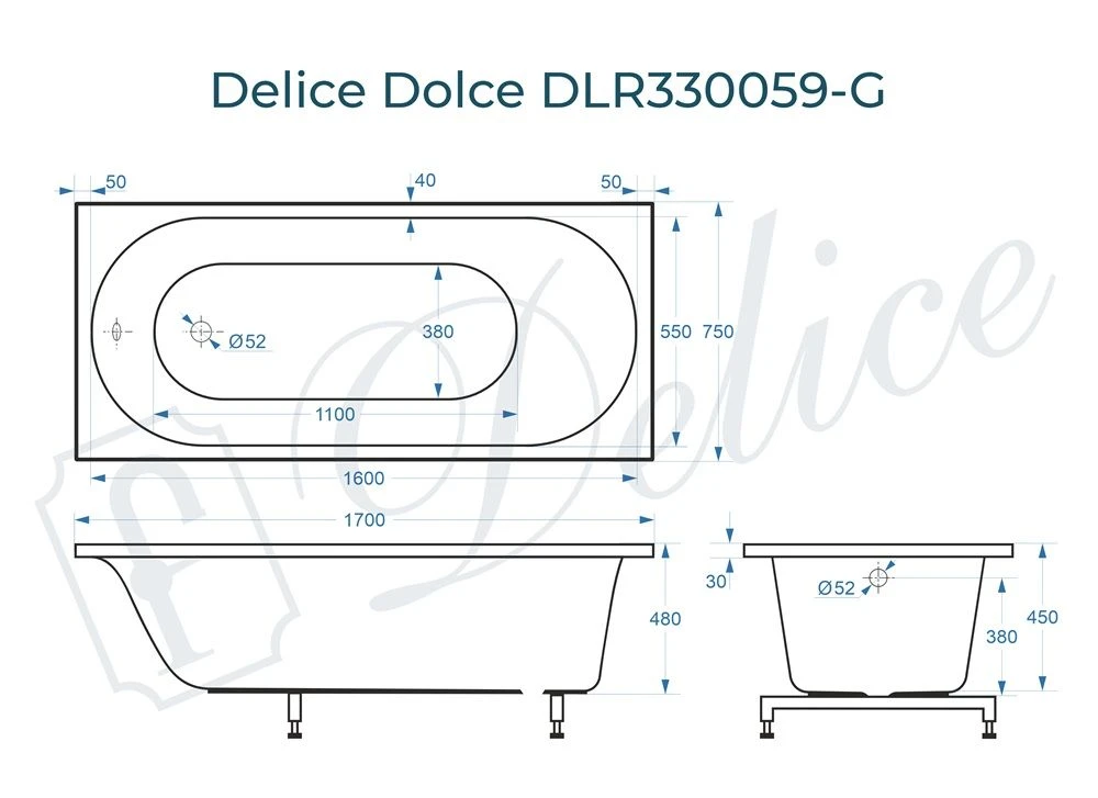 Ванна из литьевого мрамора Delice Dolce 170х75 глянцевая DLR330059-G 