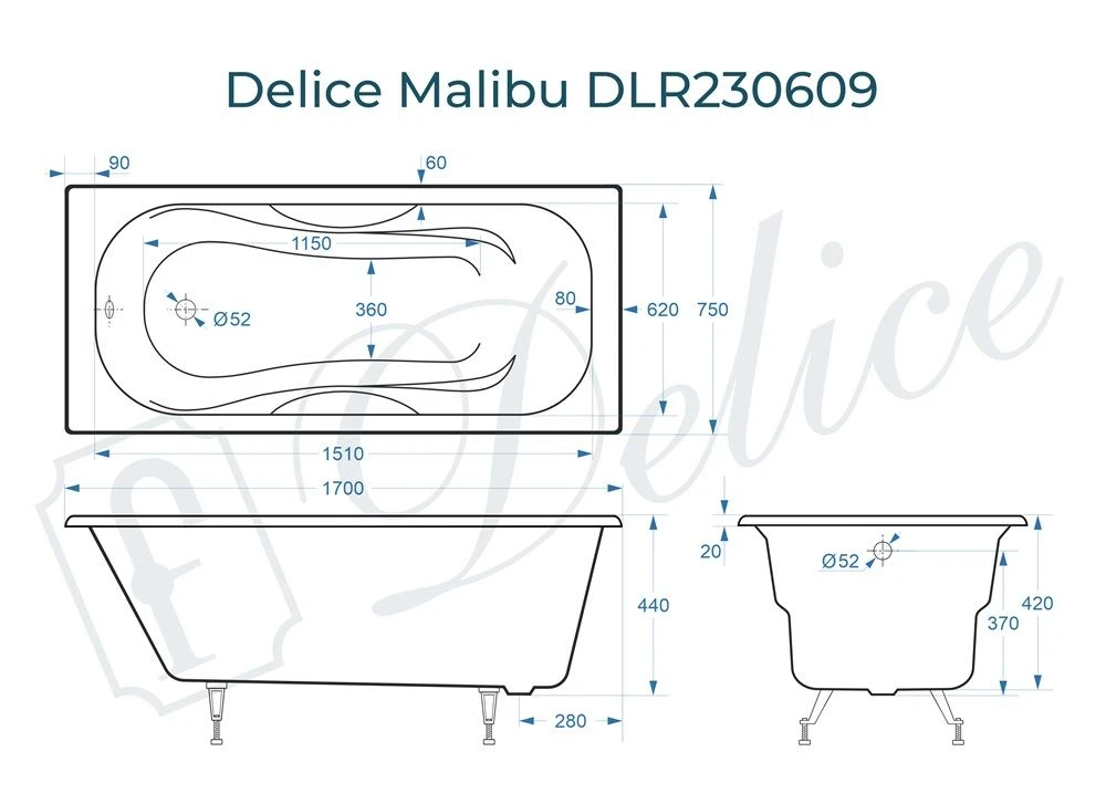 Чугунная ванна Delice Malibu 170x75 