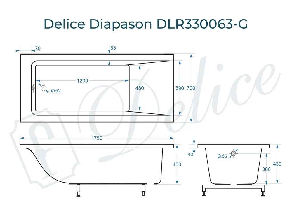 Ванна из литьевого мрамора Delice Diapason 175х70 глянцевая DLR330063-G 
