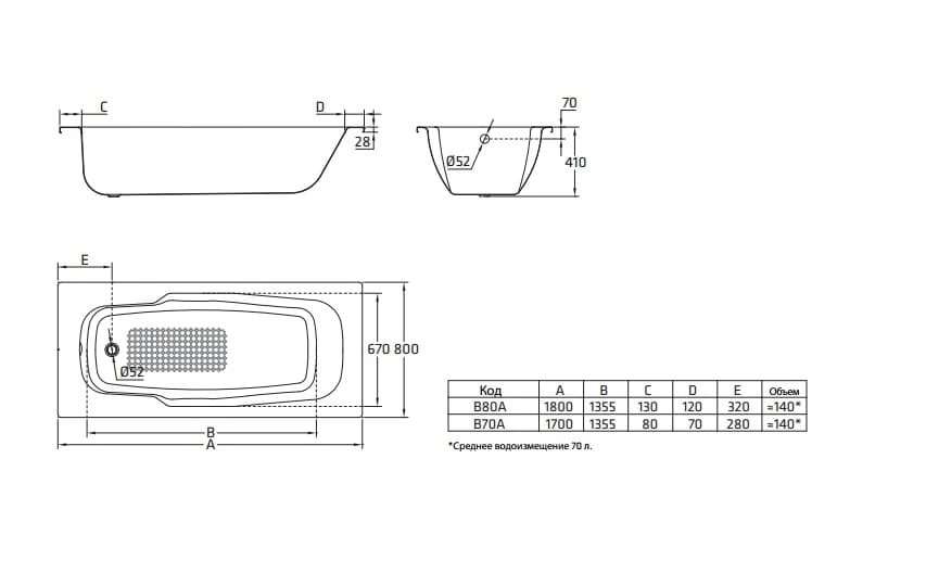 Ванна стальная Atlantica BLB 180x80 