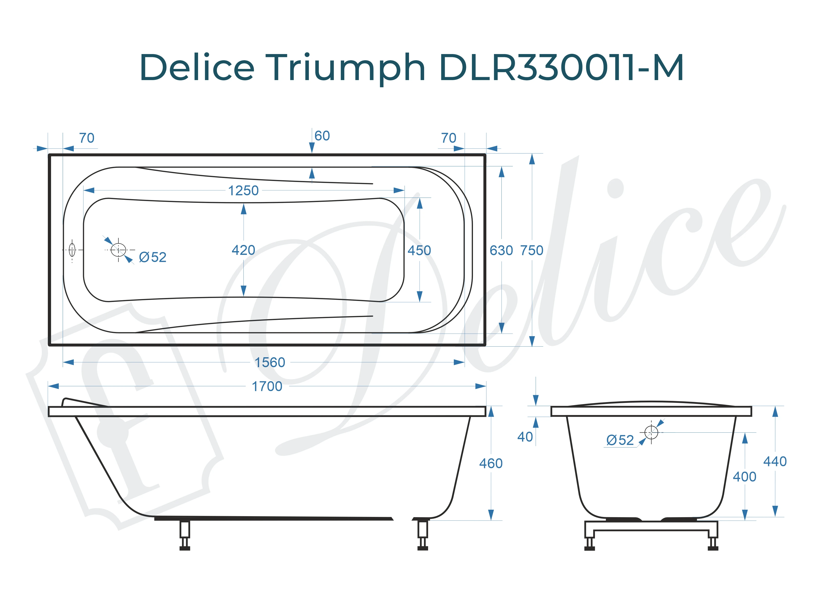 Ванна из литьевого мрамора Delice Triumph 170х75 матовая DLR330011-M 