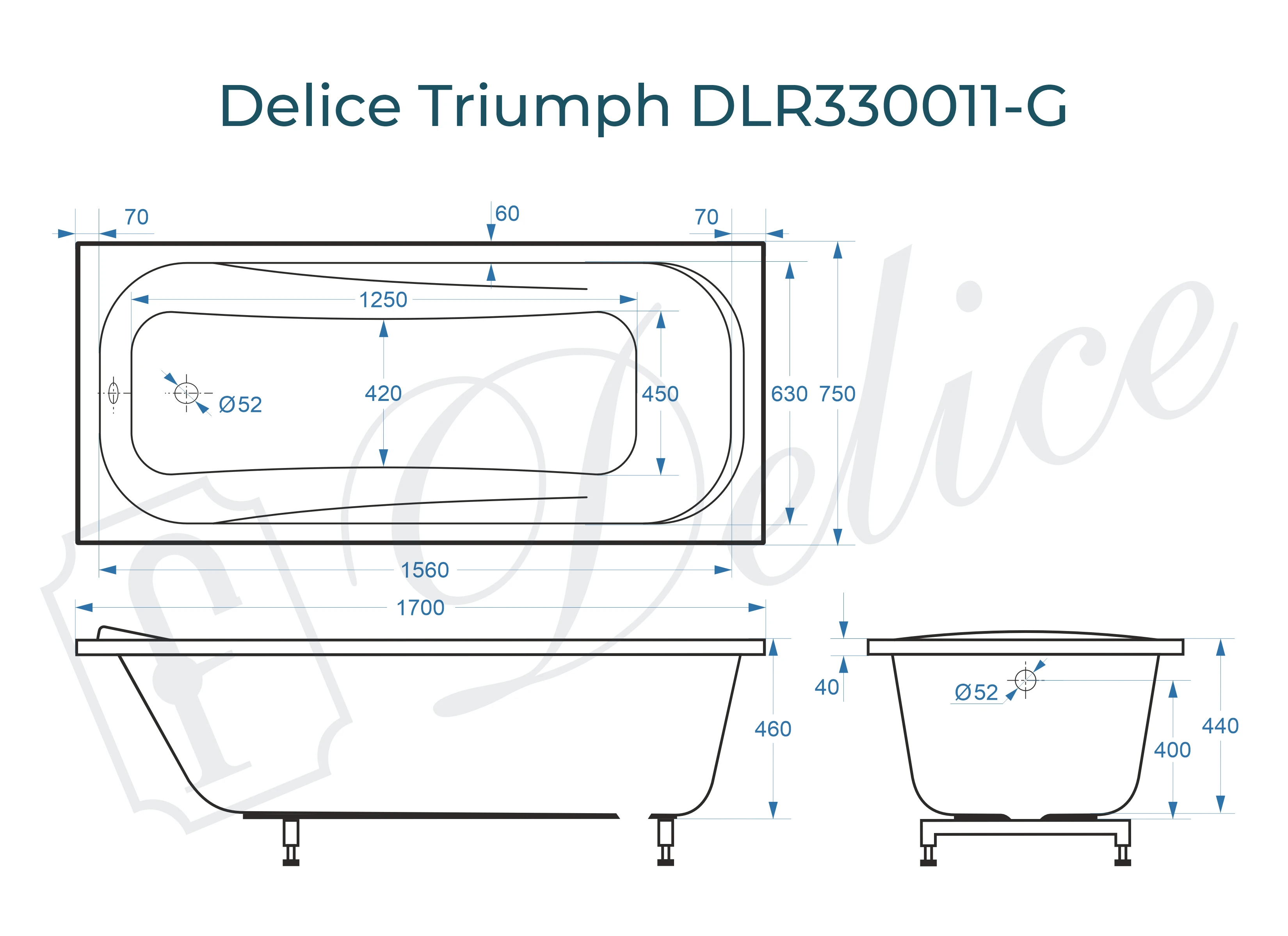 Ванна из литьевого мрамора Delice Triumph 170х75 глянцевая DLR330011-G 