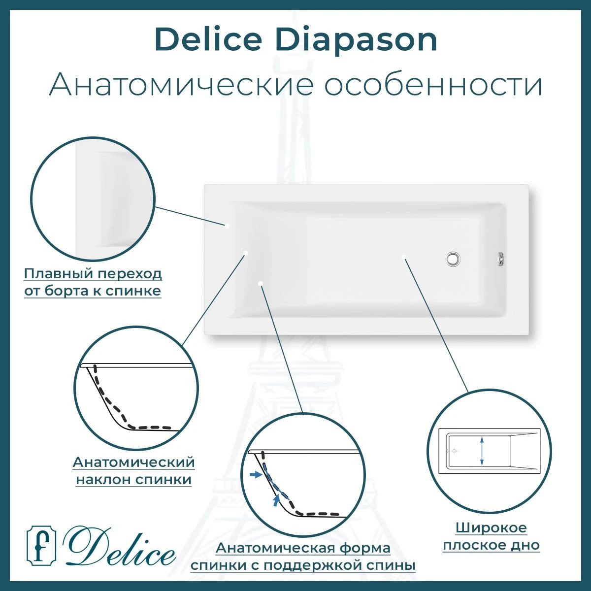 Ванна из литьевого мрамора Delice Diapason 150х70 глянцевая DLR330003-G 