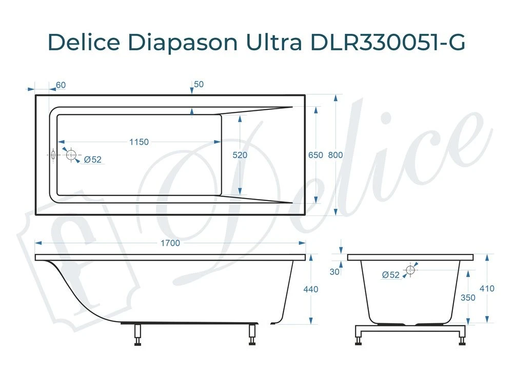 Ванна из литьевого мрамора Delice Diapason Ultra с узким бортом 170х80 глянцевая DLR330051-G 