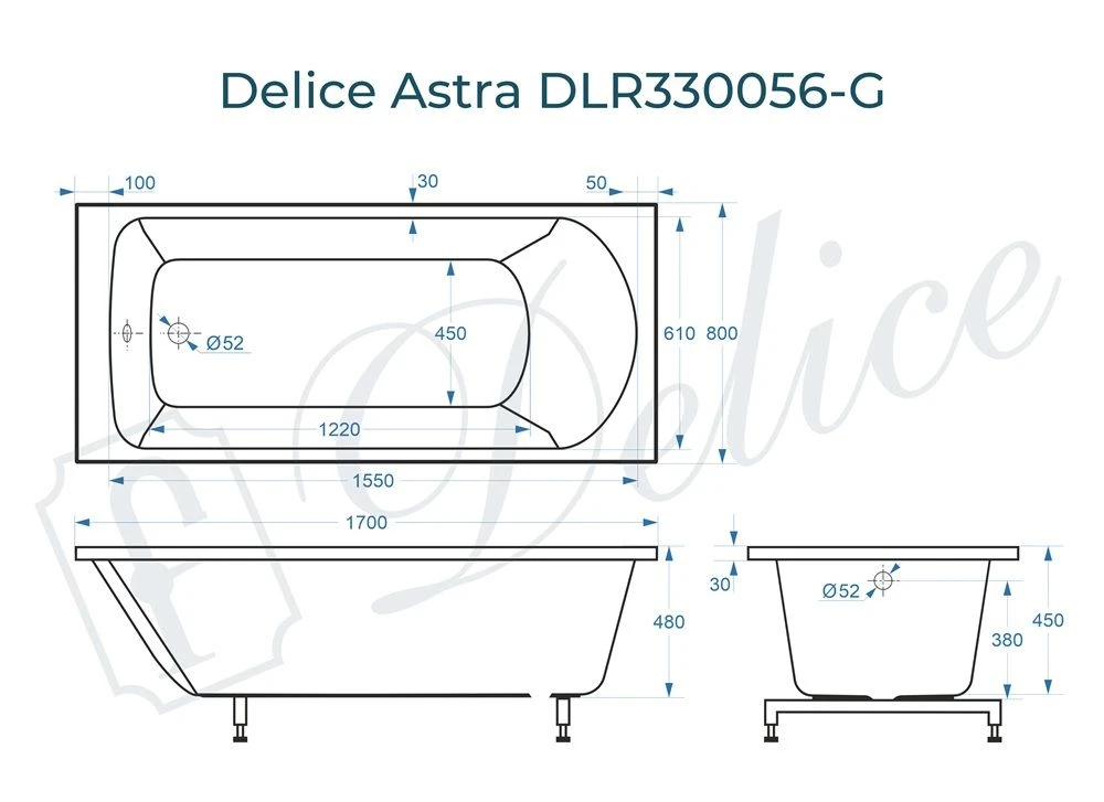 Ванна из литьевого мрамора Delice Astra 170х80 глянцевая DLR330056-G 