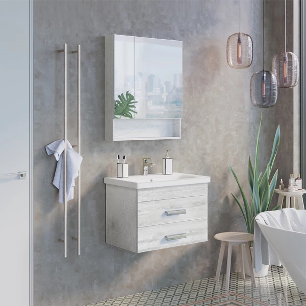 Тумба-умывальник Comforty Никосия-70П дуб белый с раковиной COMO 70 