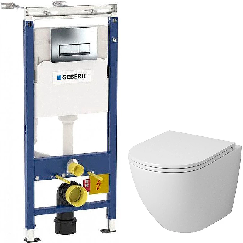 Комплект унитаза Grossman GR-4455S с инсталляцией Geberit Duofix Plattenbau Delta UP100 458.125.21.1 с сиденьем Микролифт и клавишей смыва Хром 