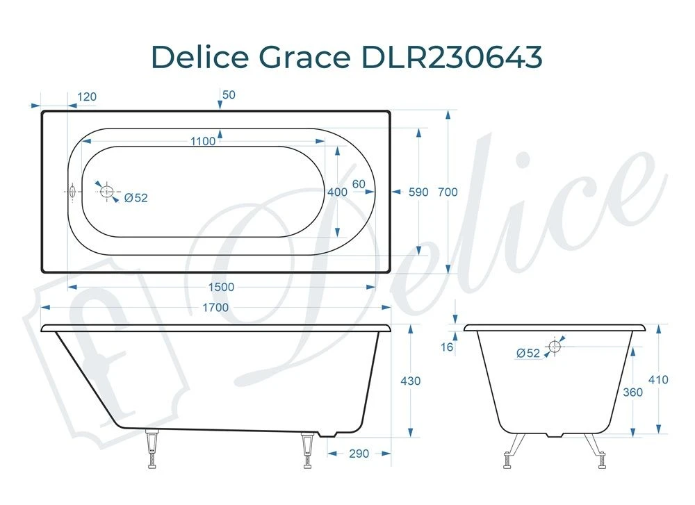 Чугунная ванна Delice Grace 170x70 