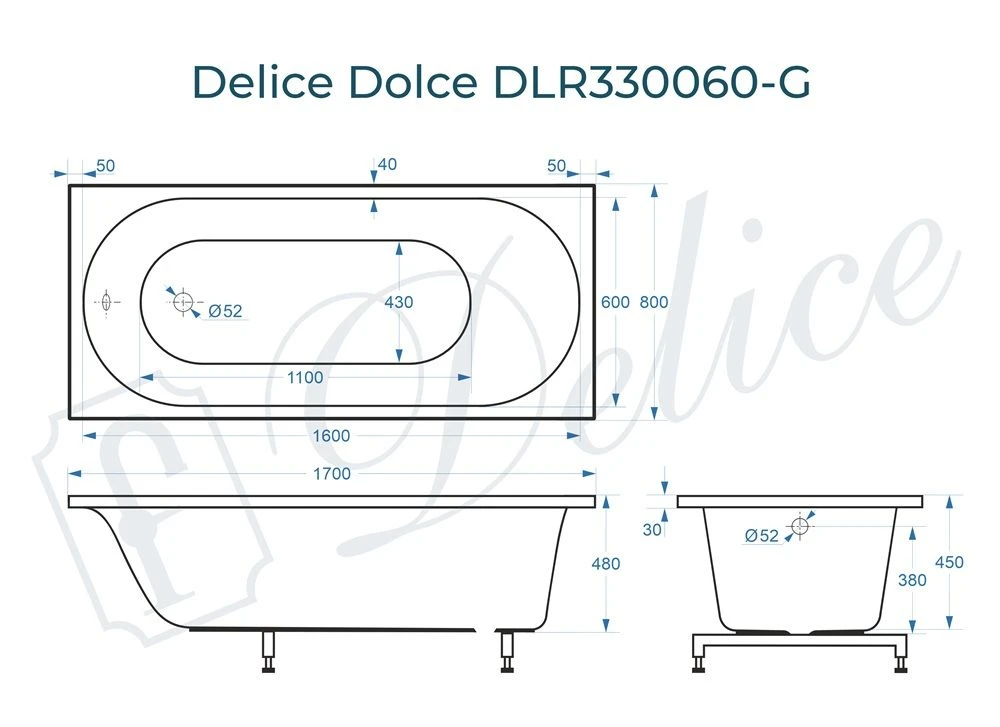 Ванна из литьевого мрамора Delice Dolce 170х80 глянцевая DLR330060-G 