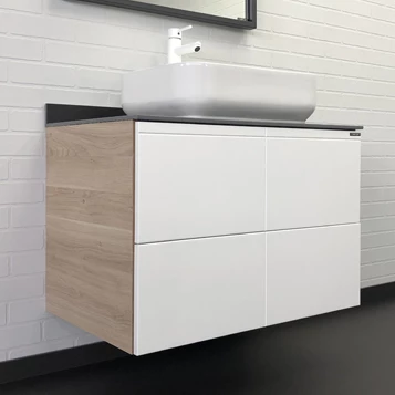 Тумба-умывальник "Таллин-80" Дуб натуральный с антрацитовой столешницей, с раковиной COMFORTY T-Y9378 