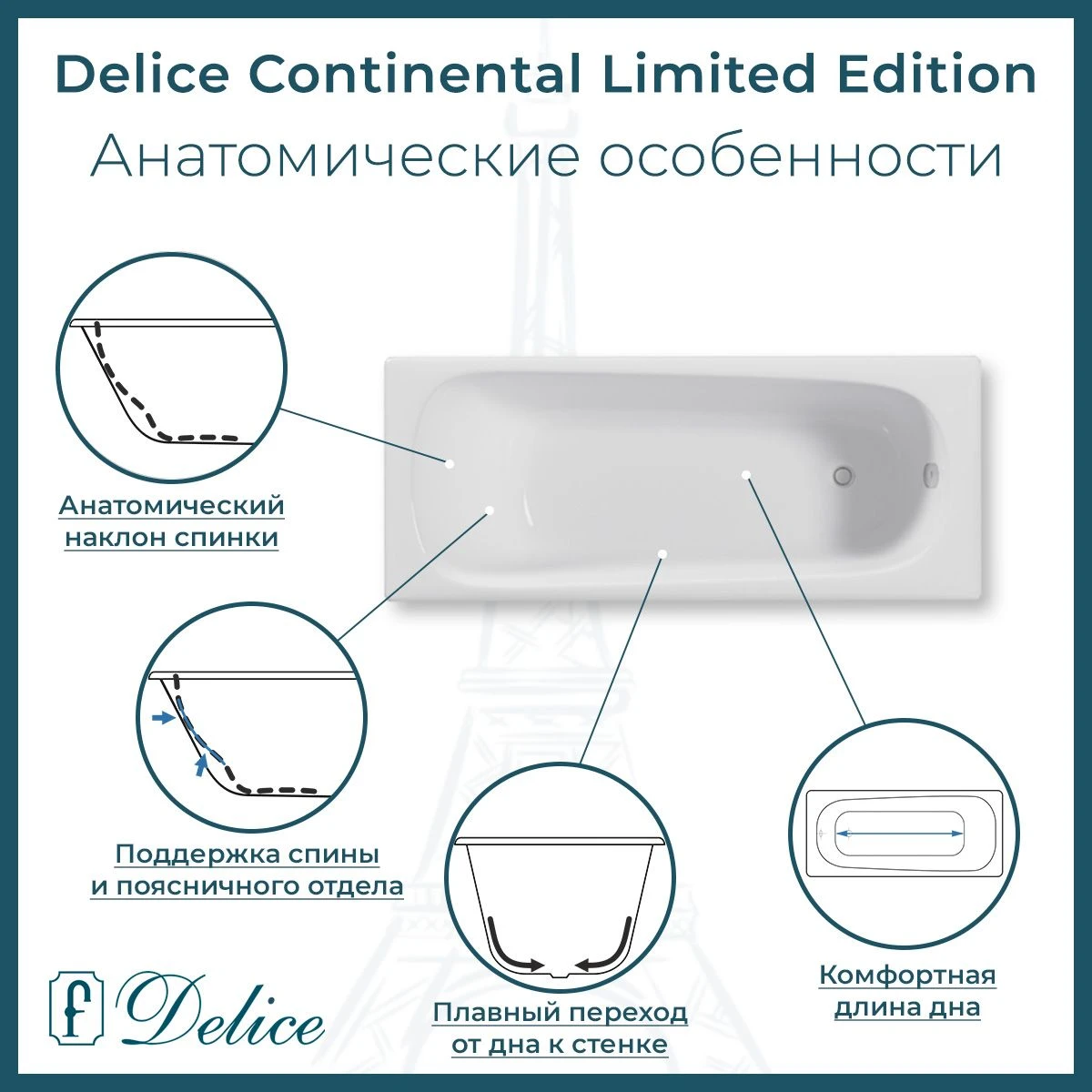 Чугунная ванна Delic Continental Limited Edition 165x70 с антискольжением 