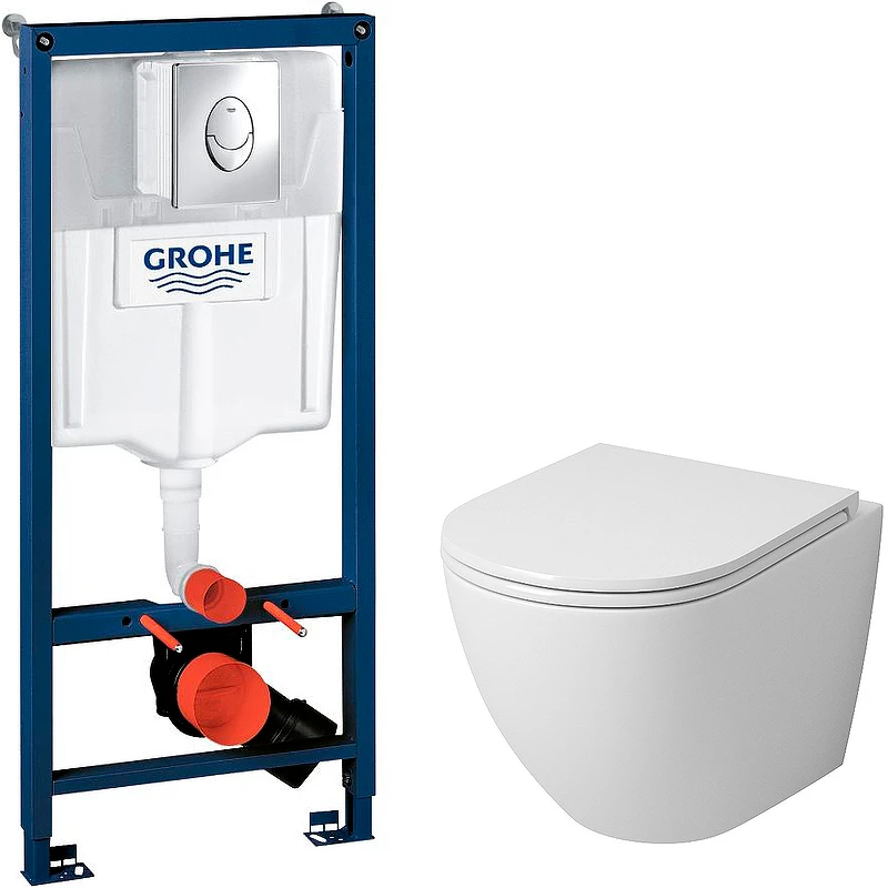 Комплект унитаза Grossman GR-4455S с инсталляцией Grohe Rapid SL 38721001 с сиденьем Микролифт и клавишей смыва Хром 