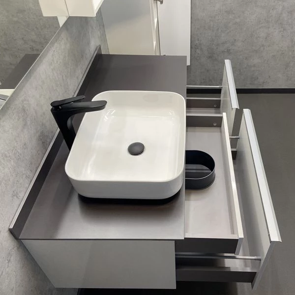 Тумба-умывальник Comforty Милан-120 белая с раковиной Comforty T-Y9378 и серой столешницей GT005 