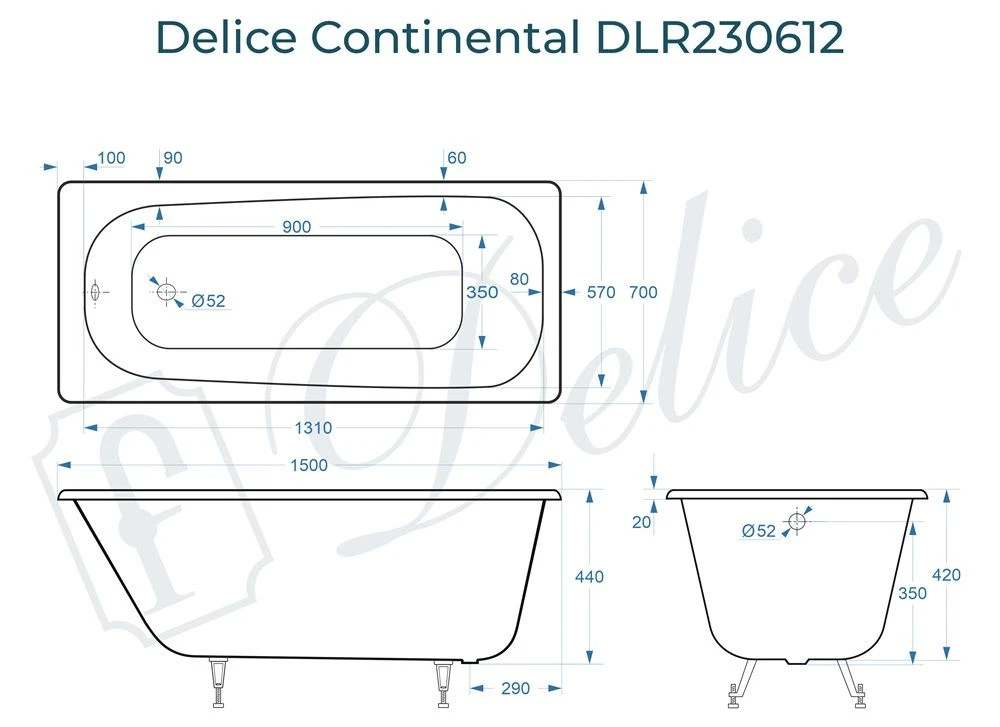 Чугунная ванна Delice Continental 150x70 
