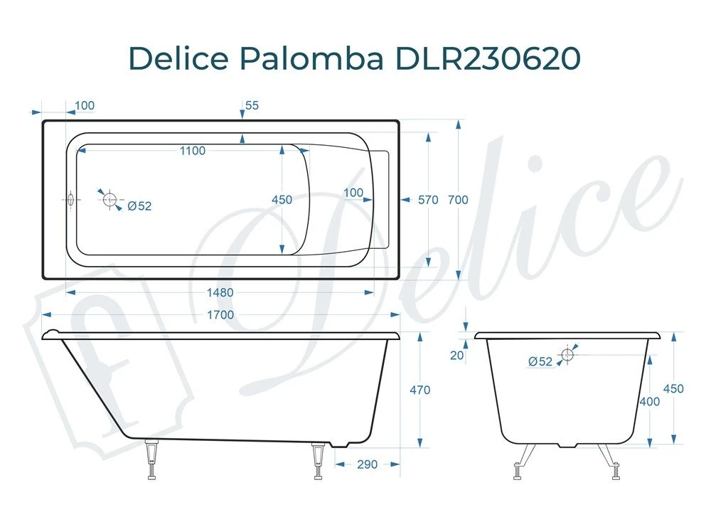 Чугунная ванна Delice Palomba 170x70 