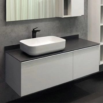 Тумба-умывальник Comforty Милан-120 белая с раковиной Comforty T-Y9378 и серой столешницей GT005 