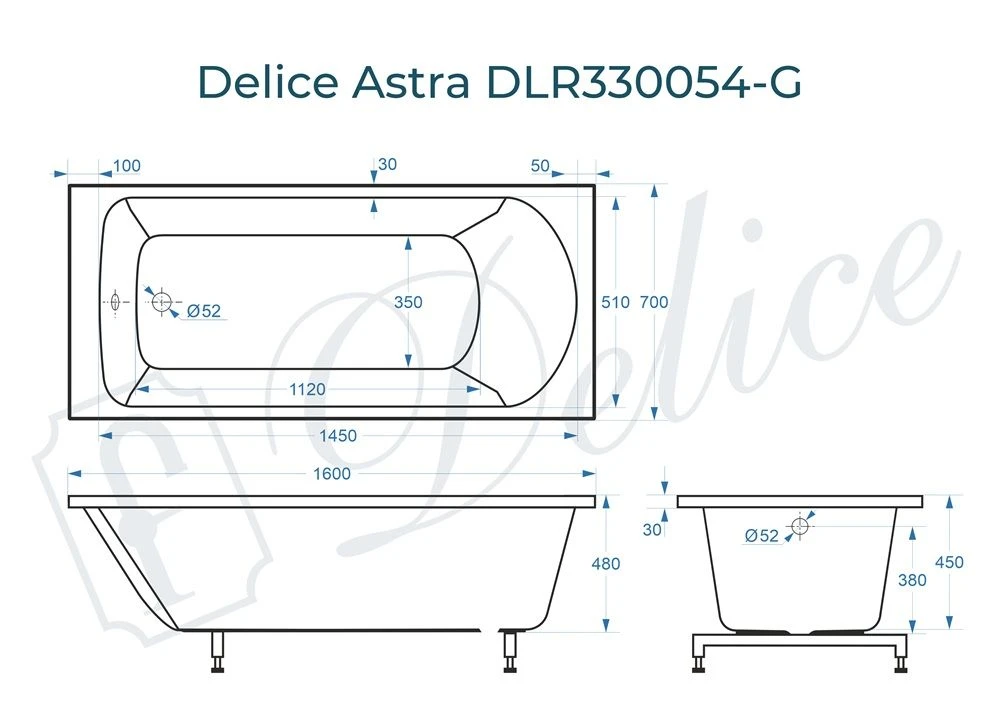 Ванна из литьевого мрамора Delice Astra 160х70 глянцевая DLR330054-G 