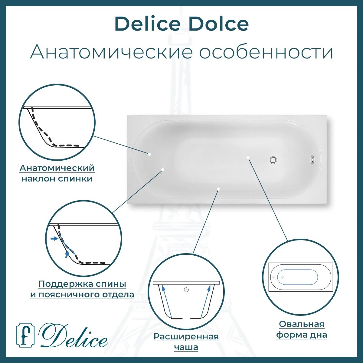 Ванна из литьевого мрамора Delice Dolce 170х75 глянцевая DLR330059-G 