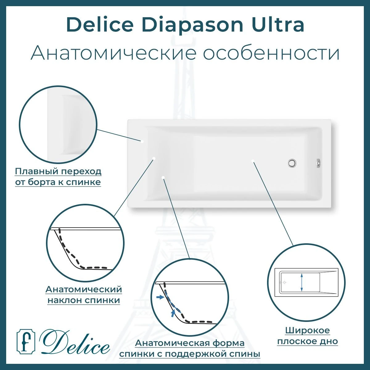 Ванна из литьевого мрамора Delice Diapason Ultra с узким бортом 160х70 глянцевая DLR330048-G 