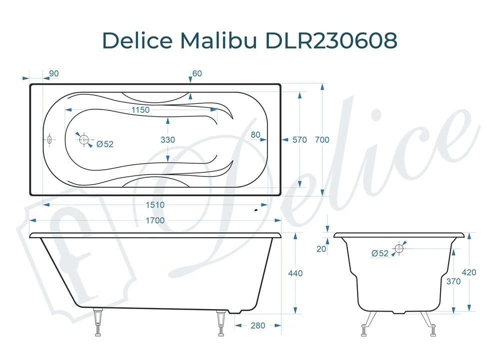 Чугунная ванна Delice Malibu 170x70 