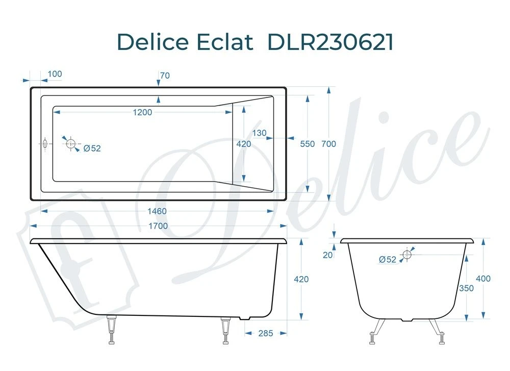 Чугунная ванна Delice Eclat 170x70 
