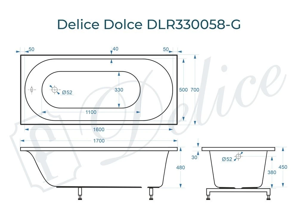 Ванна из литьевого мрамора Delice Dolce 170х70 глянцевая DLR330058-G 