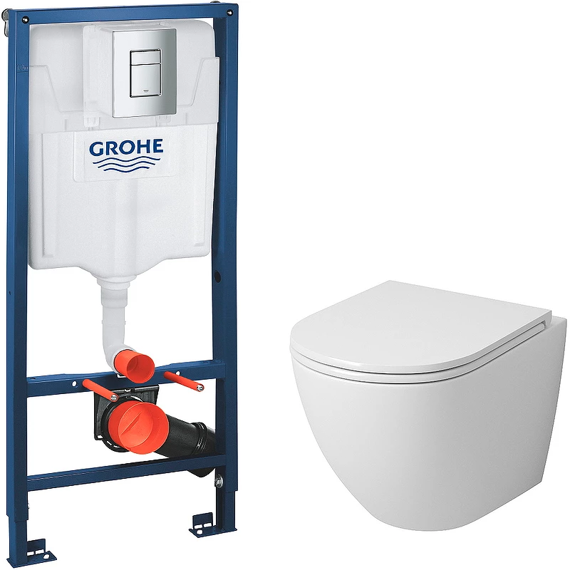 Комплект унитаза Grossman GR-4455S с инсталляцией Grohe Rapid SL 38772001 с сиденьем Микролифт и клавишей смыва Хром 