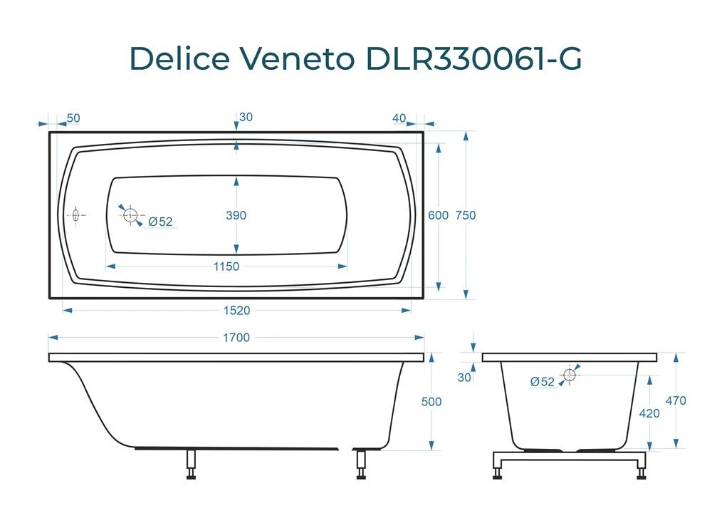 Ванна из литьевого мрамора Delice Veneto 170х75 глянцевая DLR330061-G 