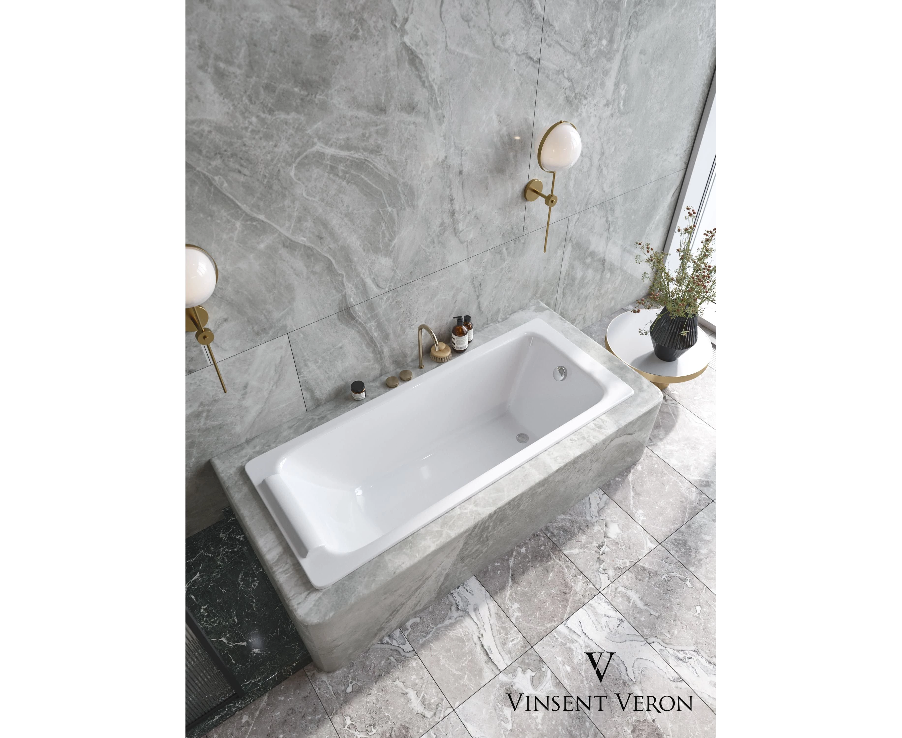 Чугунная ванна Vinsent Veron Italon 170x70 с отверстиями для ручек 