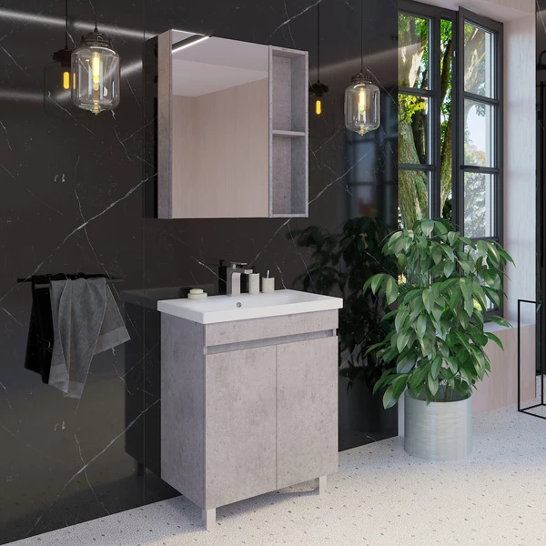 Тумба-умывальник напольная Comforty Осло-70НД бетон светлый с раковиной COMO 70 