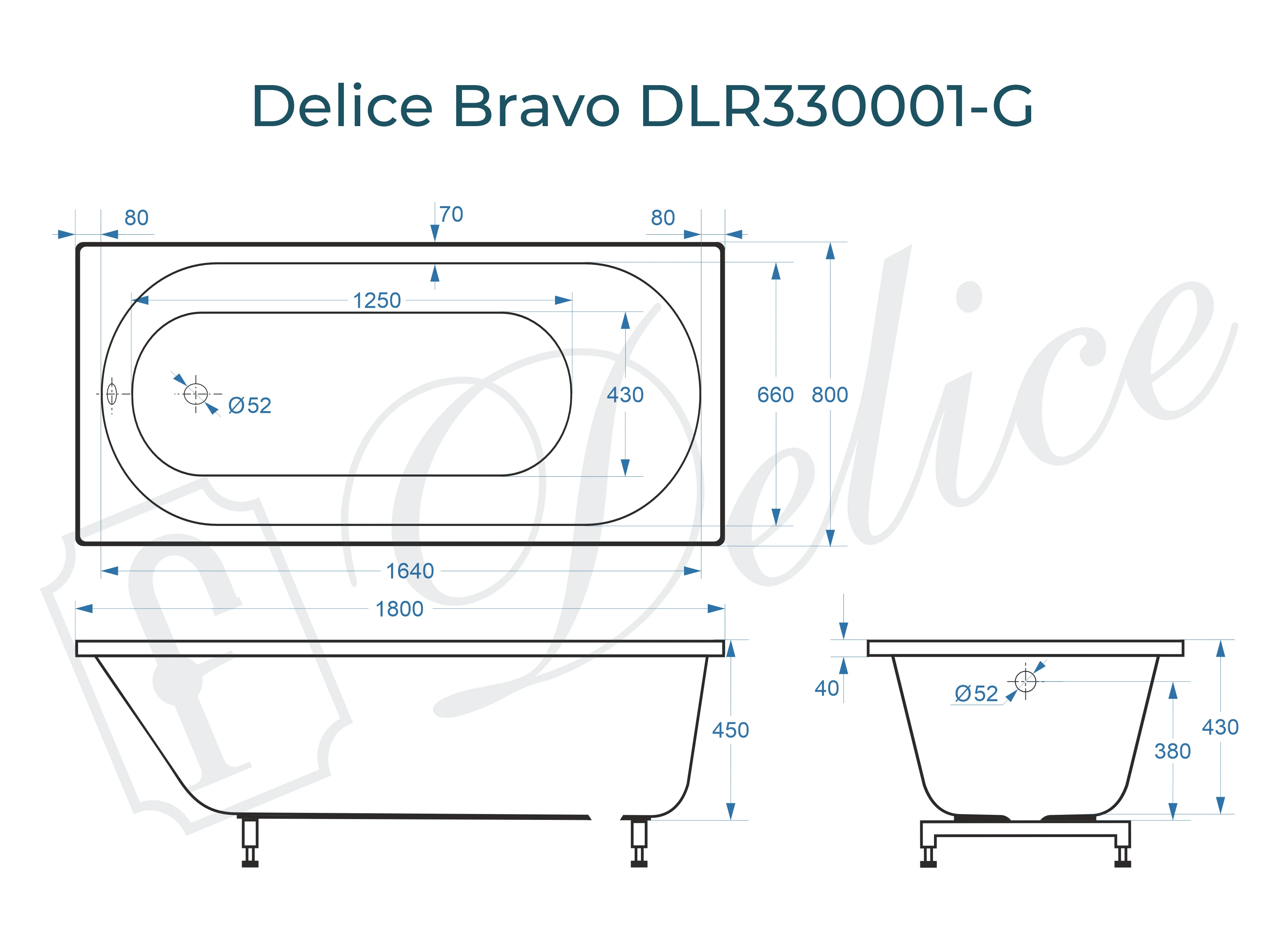 Ванна из литьевого мрамора Delice Bravo 180х80 глянцевая DLR330001-G 