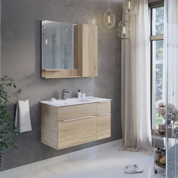Тумба-умывальник Comforty Варна-90 дуб сонома с раковиной Comforty 9090EL 