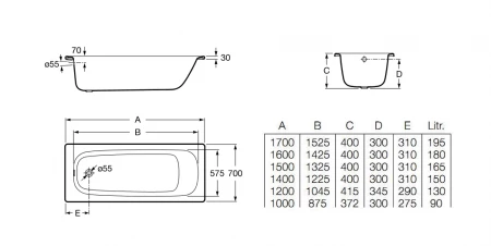 Ванна стальная Roca CONTESA 120x70 