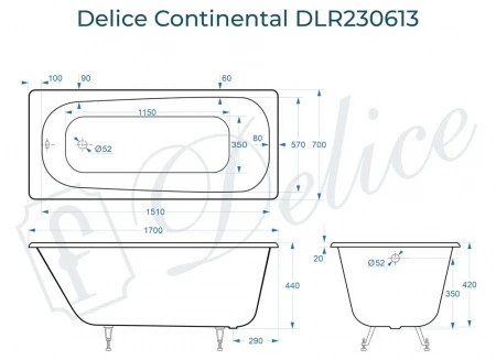 Чугунная ванна Delice Continental 170x70 