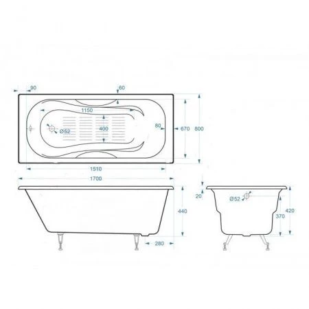 Чугунная ванна Delice Malibu 170x80 с антискольжением 