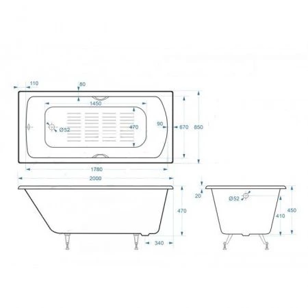 Чугунная ванна Delice Fort 200x85 с ручками и антискольжением 