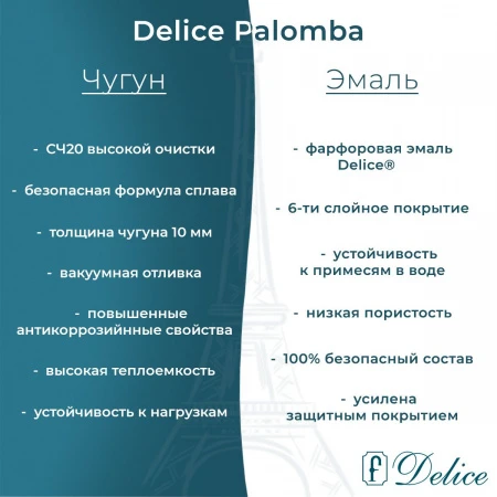 Чугунная ванна Delice Palomba 170x70 