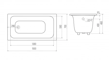 Чугунная ванна Goldman Comfort 150x70x46 с ручками 