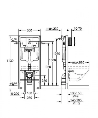 Комплект унитаза Grossman GR-4455S с инсталляцией Grohe Rapid SL 38721001 с сиденьем Микролифт и клавишей смыва Хром 