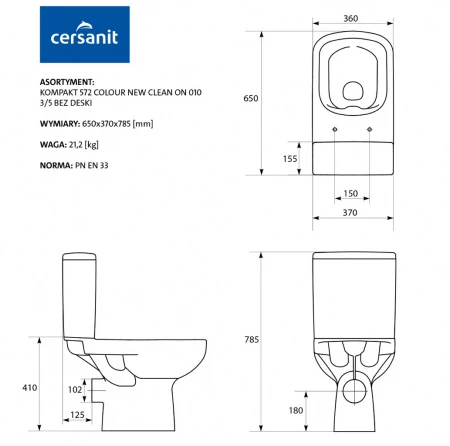 Унитаз-компакт Cersanit Colour clean on, безободковый 